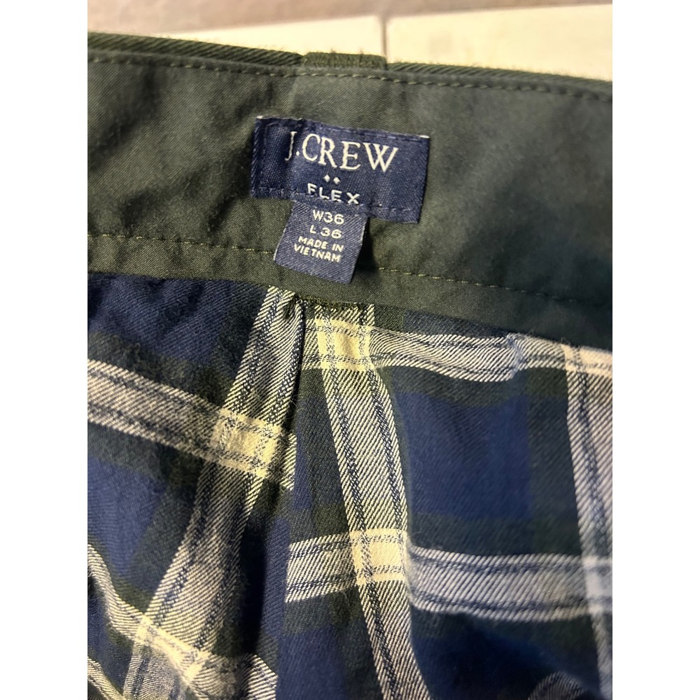 J Crew Flex Straight Fit Chinos Pants 36x36 Dark‎ Moss Green Plaid Flannel Lined - Picture 6 of 8